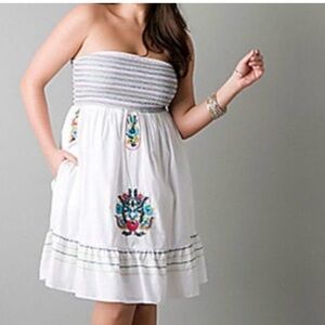 Lane Bryant Strapless White Dress with Colorful Embroidery